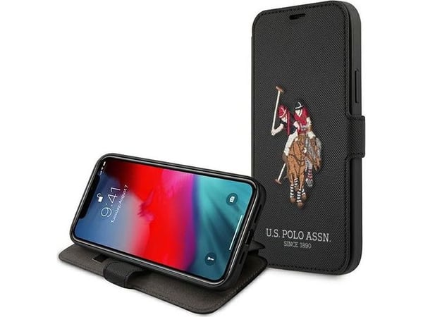 Case Us Polo Assn USA polo USFLBKP12MPUGFLBK iPhone 12/12 Pro 6,1 tommers fargerik/svart bok Polo Embroidery Collection