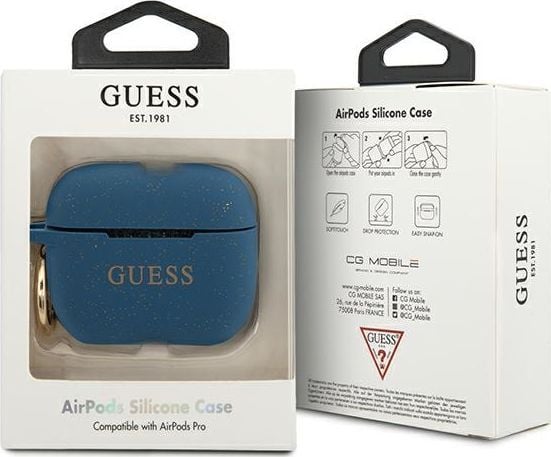 Guess beskyttelsesetui GUACAPSILGLBL silikon glitter til AirPods Pro, mørk blå