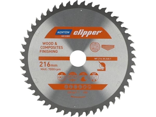 Norton Clipper NORTON SIRKULSAG 216mm x 30mm x 48z TRE OG KOMPOSITTER ATB Neg (2,6 / 1,6) N70184608099