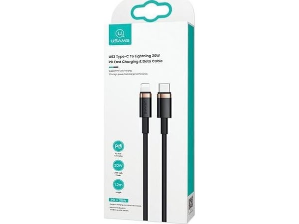 USB-kabel USAMS USB-C till Lightning 1,2 m svart (SJ484USB01)