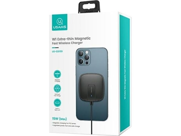 USAMS CD-159 trådlös magnetisk laddare 15W, svart