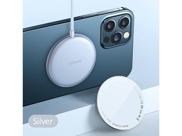 USAMS Induktiolataus US-CD160 magneettinen W2 15W alumiini iPhone 12 sarja hopea/hopea CD160DZ01