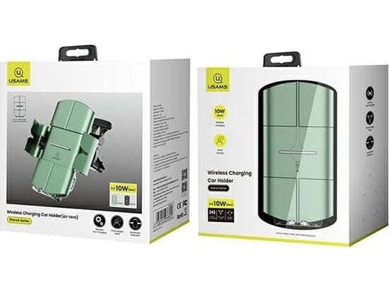 USAMS induktiv telefonhållare US-CD133 10W automatisk för bilgaller/grill grön Starod CD133ZJ02