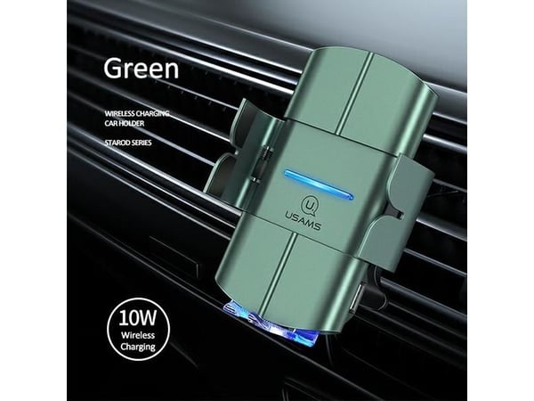 USAMS induktiv telefonhållare US-CD133 10W automatisk för bilgaller/grill grön Starod CD133ZJ02