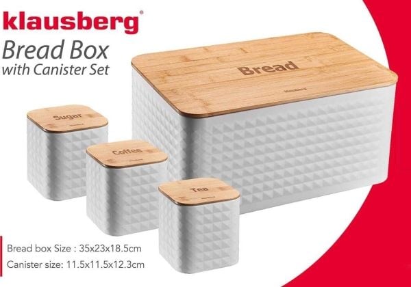 Brødboks Duonine med stål-bambus-innsatser hvit Klausberg