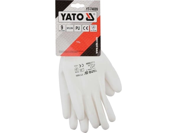 YATO nylon/PU-hansker hvite str. 9