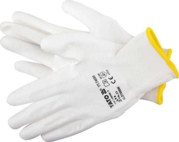 YATO nylon/PU-hansker hvite str. 9