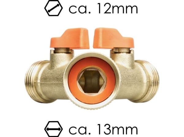 BRADAS T-stykke GW3/4" x 2 GZ3/4" kuleventiler