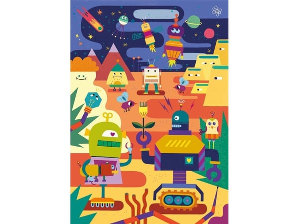 Dėlionė Clementoni Puzzle 60 HappyColor Dvigubas veido robotti Dvigubas veido robotas