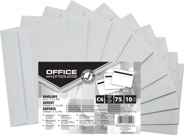 Office Products selvklebende konvolutter OFFICE PRODUCTS, SK, C6, 114x162 mm, 75 g/m² (10 stk.) hvite