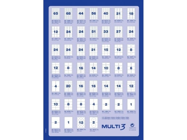 MULTI 3 Yleiskäyttöiset etiketit, 105x35mm, suorakulmainen, valkoinen 100 kaaria.