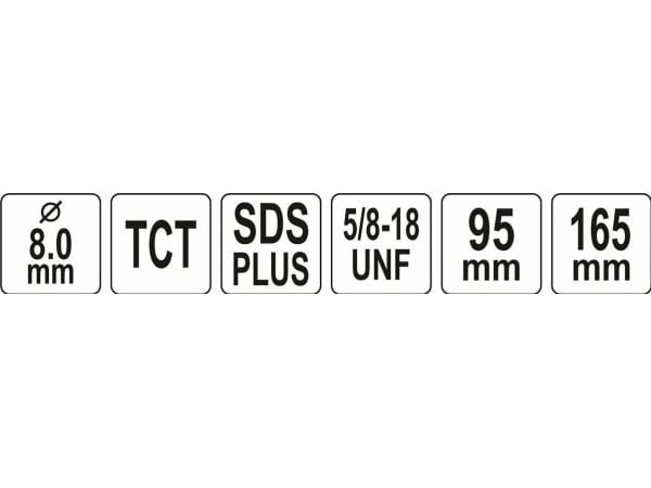 Yato YT-43990, Bor hullsag, Sentreringsbor, 8 mm, 165 mm, 9,5 cm, Titanium-Coated High-Speed Steel (HSS-TiN)