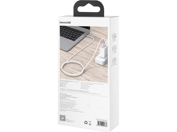 Baseus 6953156202375, 2 m, USB C, USB C, USB 2.0, 0,48 Gbit/s, Silver, Vit