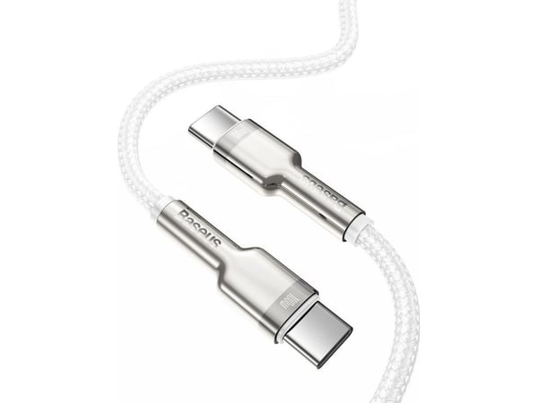 Baseus 6953156202375, 2 m, USB C, USB C, USB 2.0, 0,48 Gbit/s, Silver, Vit