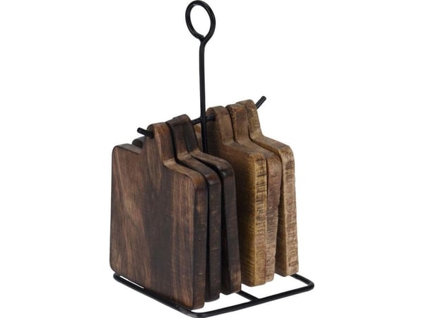 Home Styling Collection träunderlägg för kopp/kastrull, 6 st + metallställ