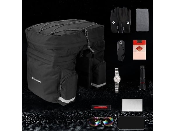 Wozinsky sykkelbag for bagasjebrett 60L romslig (regntrekk inkludert) - svart (WBB13BK)