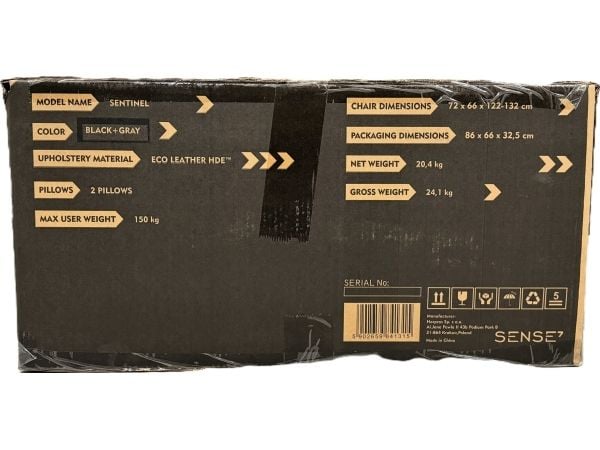 Sense7 Sentinel-pelituoli, musta ja harmaa