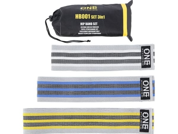 One Fitness Hip Band HB001 sett – ulike motstandsnivåer, flerfarget, 3 stk.