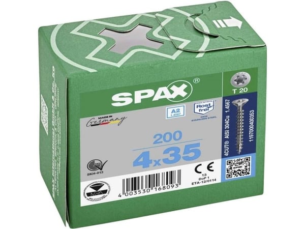 SPAX 1197000400353 R 88091 T-STAR träskruv med försänkt huvud 4 mm 35 mm T-STAR Plus rostfritt stål A2 200 st