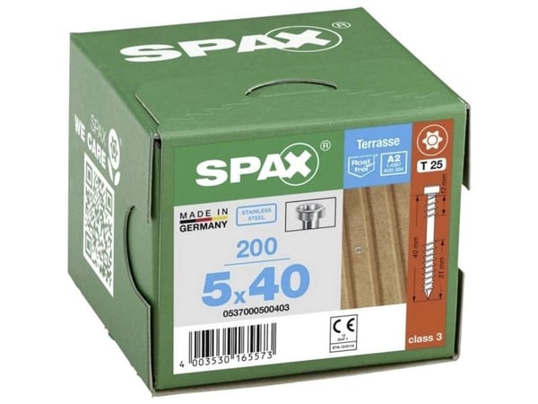 SPAX 0537000500403, Skrue, Rustfritt stål, Tre, Sylindrisk hode, Torx, Rustfritt stål