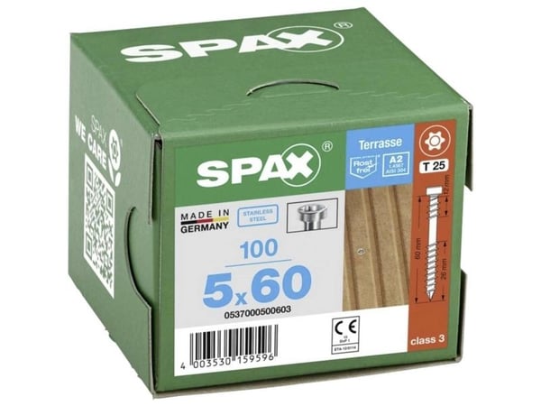SPAX 3336805, Skruv, Rostfritt stål, Trä, Cylindriskt huvud, Torx, Metallisk