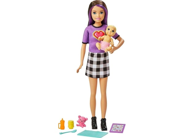Barbie Mattel Skipper: Klubb for pleiere - pleier med lilla hår + baby (GRP10/GRP11)