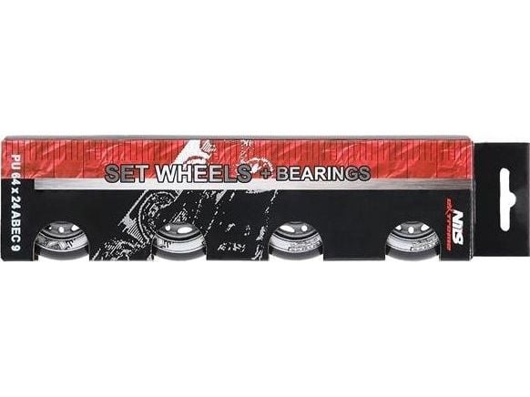 NILS Extreme PU 64x24 82A BLACK N (4 st) + ABEC-9 (8 st) NILS EXTREME SET