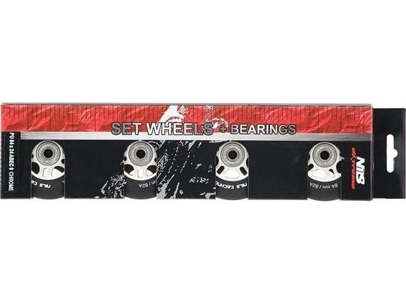 Nils Extreme PU 84x24 82A svarta matta (4 st) + ABEC-9 chrome (8 st) set