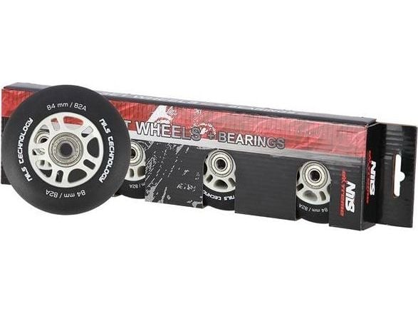 Nils Extreme PU 84x24 82A svarta matta (4 st) + ABEC-9 chrome (8 st) set