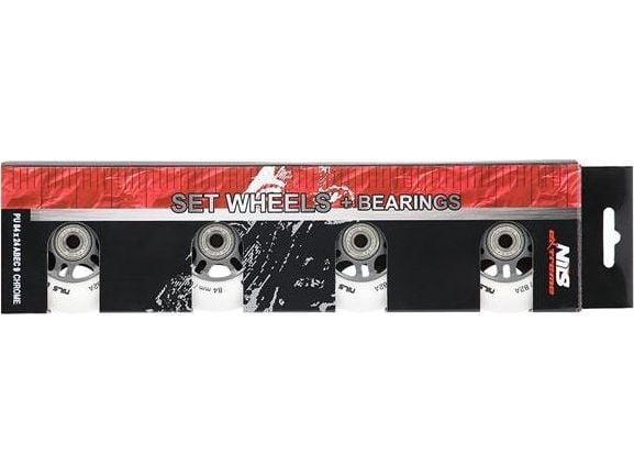 Nils Extreme PU 84x24 82A matt hvit (4 stk.) + ABEC-9 chrome (8 stk.) sett