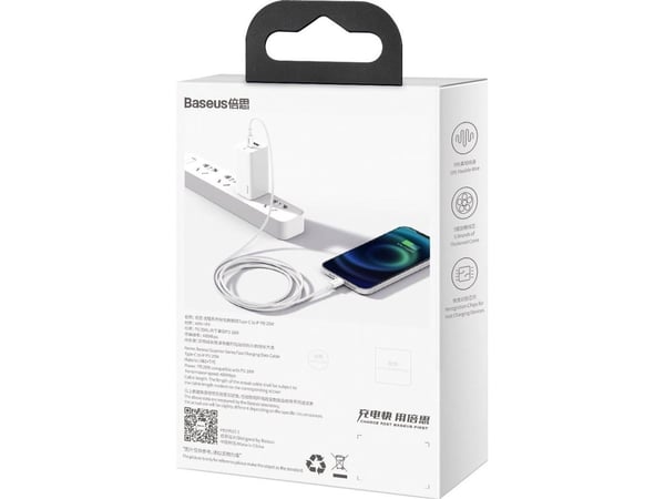 Baseus Superior, 1,5 m, Blixtlås, USB C, Hanstik, Hanstik, Hvid