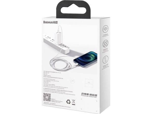 Baseus CALYS-A02, Hvit, USB A, Lightning, 1 m, Hankjønn, Hankjønn