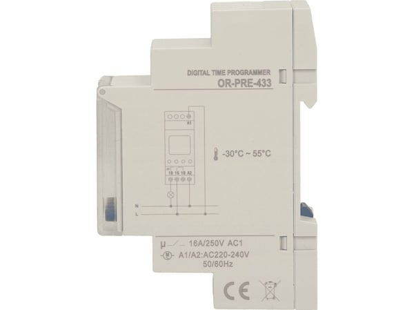 Elektronisk elektronisk timer, 52 program, 3 menyspråk, 2 moduler, DIN TH-35 mm