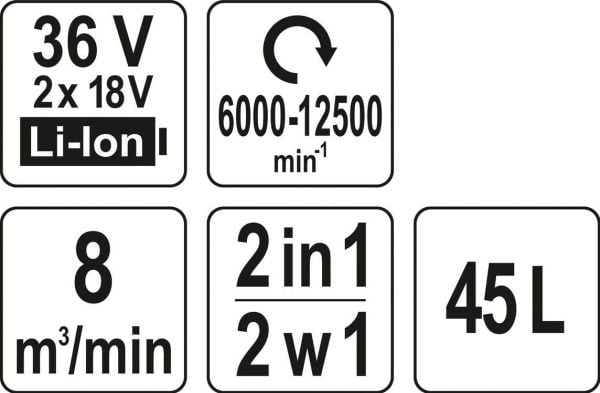 Yato YT-85175, Håndholdt løvblåser, 230 km/t, 8 m³/t, 45 l, Svart, Oransje, 12500 RPM - SOLO