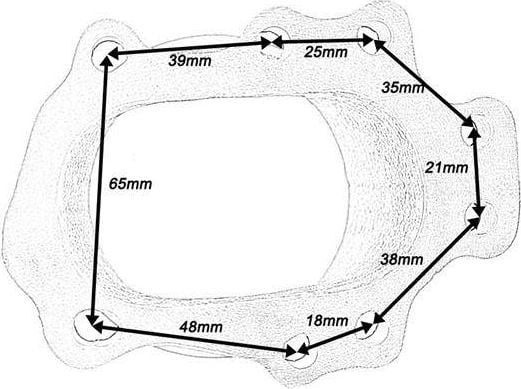 TurboWorks_D flens downpipe T25 T28 GT25 GT28 8 skruer til 3" V-Band