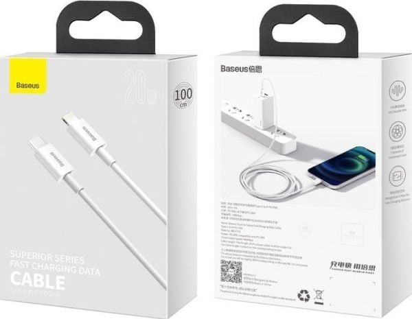 Baseus USB-C till Lightning-kabel 1 m vit