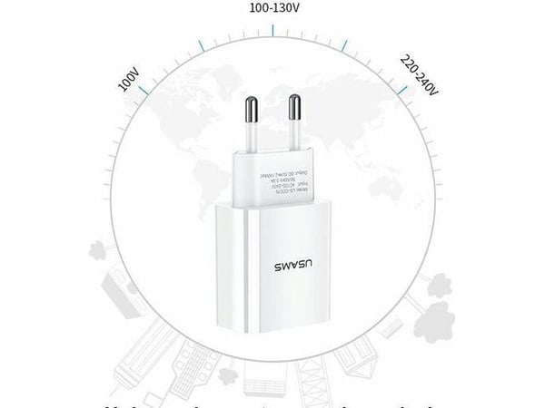 USAMS laddare USAMS Load. network. 1xUSB T18 2.1A vit (endast laddhuvud) Fast Charging CC075TC01
