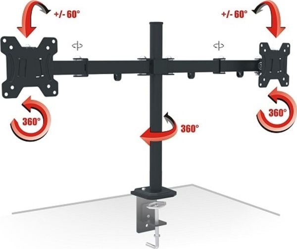 Red Eagle skrivebordsholder for 2 skjermer 13" - 27" (AX-PIXEL-TWIN)