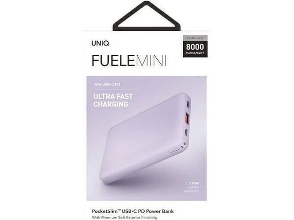 Powerbank Uniq UNIQ Powerbank Fuele mini 8000mAh USB-C 18W PD Fast charge lavender/lavender