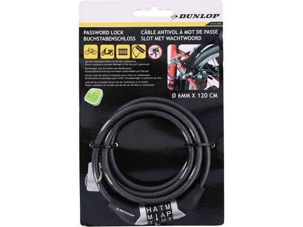 Dunlop sykkellås med kode (svart)
