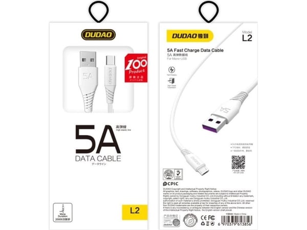 Dudao L2T USB-A to USB-C cable 2m hvid