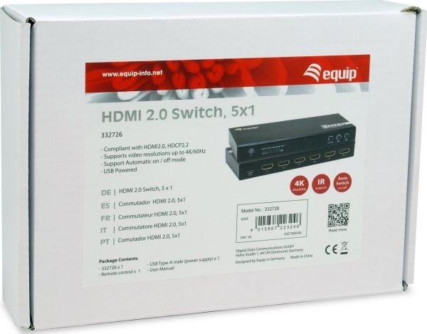 Equip 332726, HDMI, Aluminium, Sort, 60 Hz, 3840 x 2160 piksler, 7.1 kanaler