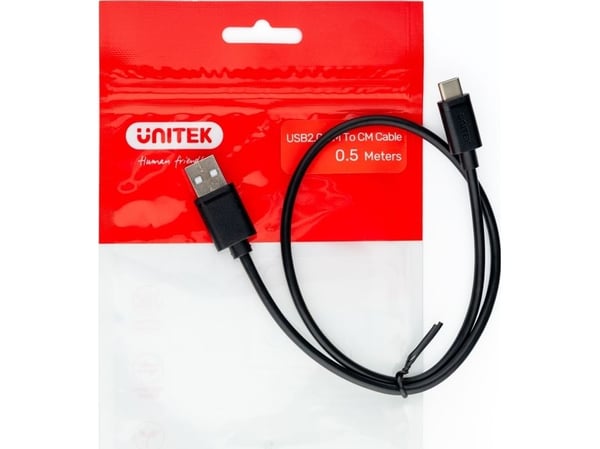 Unitek USB-A til USB-C-kabel 0,5 m svart (Y-C481BK)