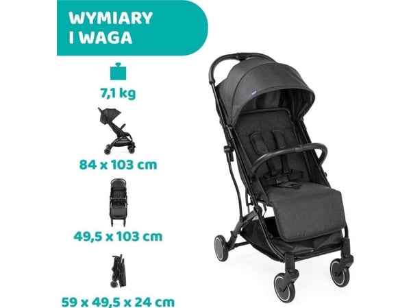 Chicco Trolley Me, Baldakin, Lettvekts håndtruck, Alle kjønn, Sammenleggbar, Svart, Grå