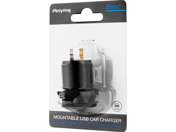 Peiying USB bil-lader med hurtiglading og spenningsmåler