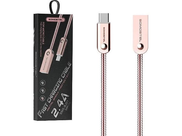 USB-kaapeli Somostel USB-A - USB-C 1 m vaaleanpunainen (29028)