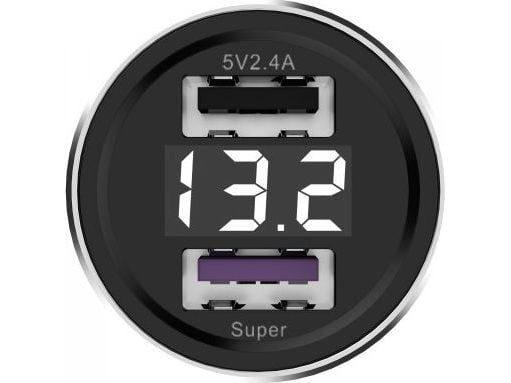 Somostel 5A Car Charger Meter + USB-C QC Red SMS-A89 Cable
