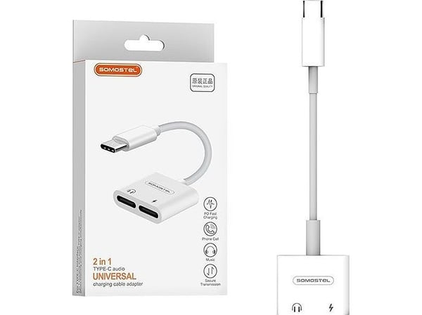 Somostel USB-sovitin SMS-BZ06 USB-C - 3,5 mm liitin + USB-C Valkoinen (28857)