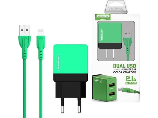 Somostel Network Charger + Lightning 2100mAh Cable Green SMS-A53