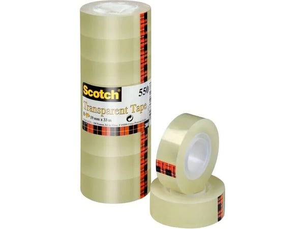 3M Scotch Adhesive Film 550, transparent, 19 mm x 33 m kärndiameter: 25 mm, hög vidhäftningsstyrka (5501933)